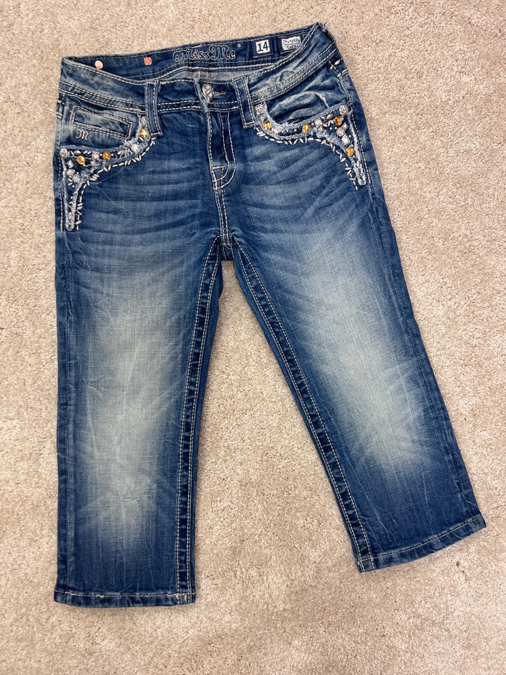 Miss Me Girls Capris Sz 14 Bling Flap Pockets